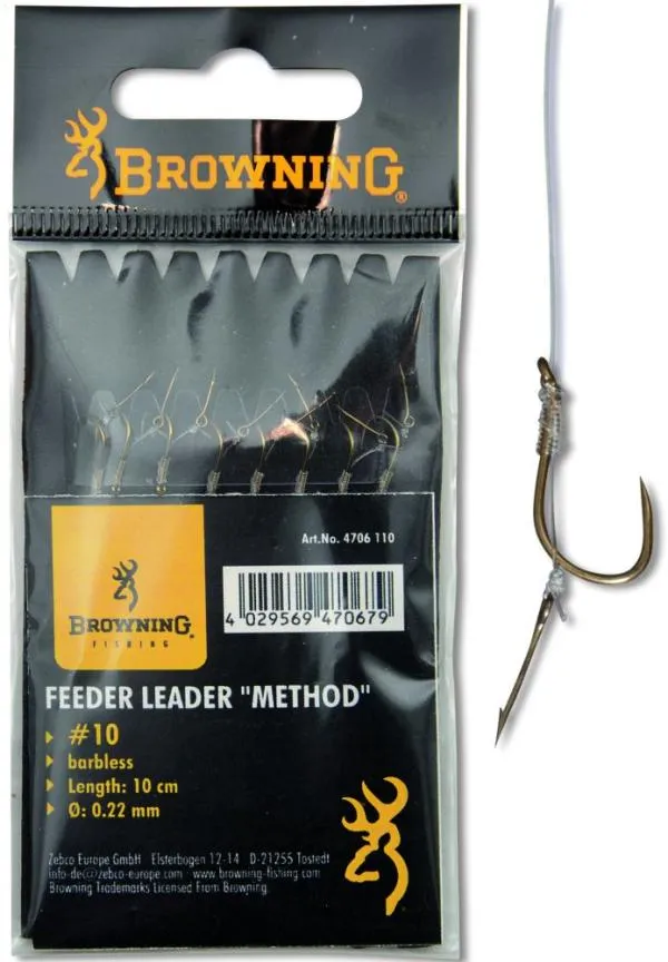 Browning #12 Feeder Method Előkötött horog bojli tűvel bronz 7,5lbs / 3,5kg Hooklength: 10cm