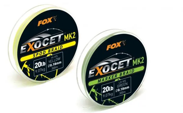 Exocet® MK2 Spod & Marker Braid - 0.18mm/20lb x300m Spod -Yellow fonott zsinór