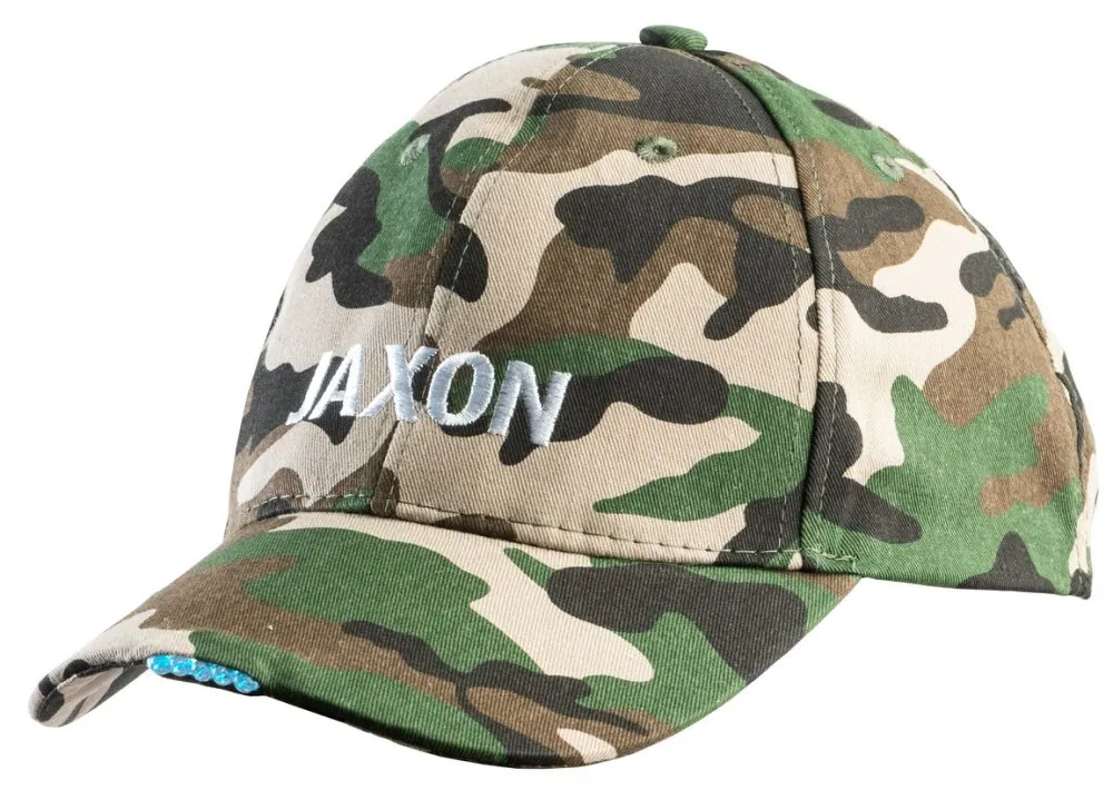 JAXON CAP WITH FLASHLIGHT - CAMOUFLAGE(DARK) 5 led 2xCR2032 INCLUDED baseball sapka