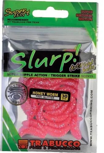 Trabucco Slurp Bait Honey Worm pink Glitter 30 db pink gumi méhlárva