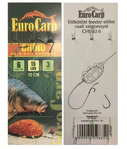 EuroCarp előkötött feeder előke csaliszigonnyal Chinu-6 10cm 15lbs